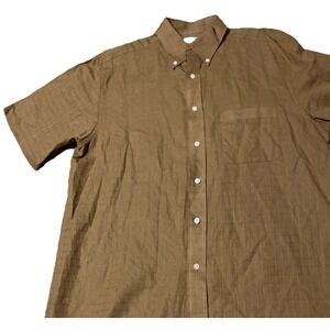 Turnbury Shirt Men's Large Tan‎ Beige Linen Blend Short Sleeve Button Up